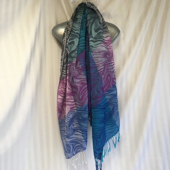Women Gray Purple Blue 100% Pashmina Scarf Wrap Shawl Bohemian Cashmere Boho - Picture 2 of 12